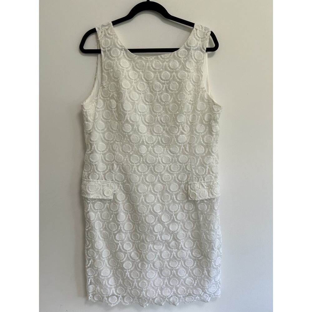 Vintage Y2K ICE Lace Eyelet Shift Sheath‎ Dress White Size 16 Knee Short Mini